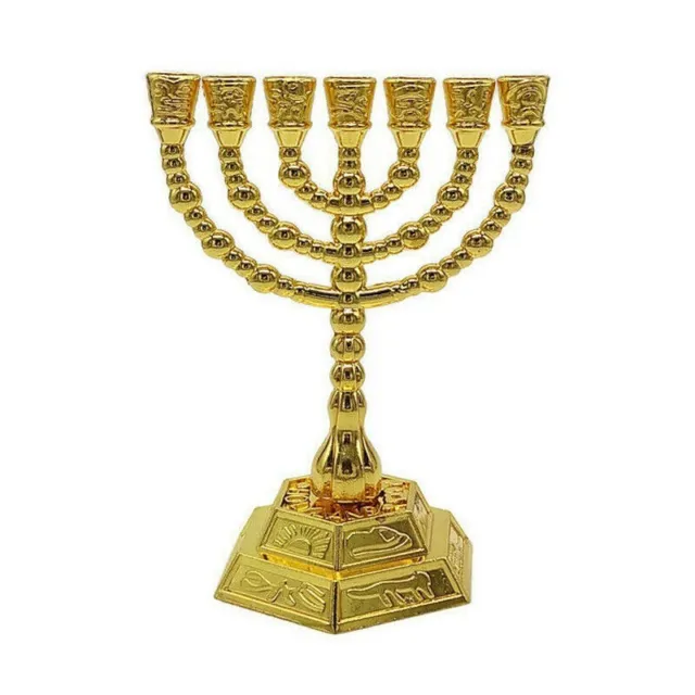 Menorah Hanukah 7 Branch Israel Gold Plated Small Statue Jewish Gift Copper