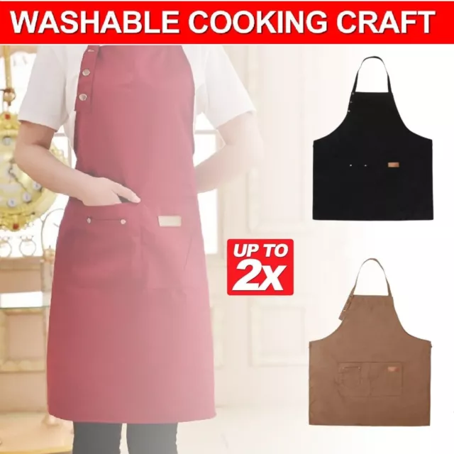 Plain Apron Kitchen Cooking Chef Butcher Washable Bib Waiter Pocket Craft Cafe