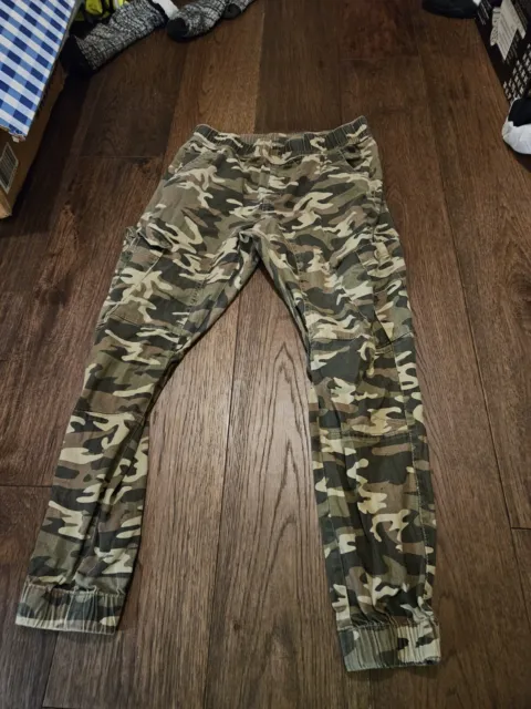 Ring Of Fire Cargo Joggers Mens L Large Gray Camo Tapered Leg Pockets Used