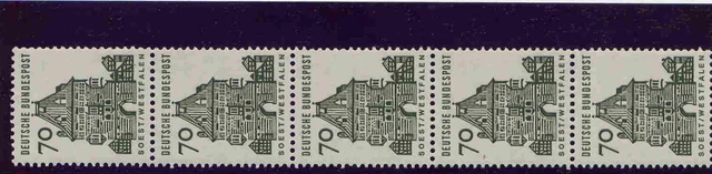 Bund Bauwerke 460 / 70 Pf, 5er Streifen mit Nr; xx postfrisch, selten