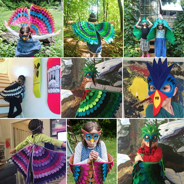 Costume da uccellino per bambini con copertura occhi in feltro mantello costume fata abito elegante BST