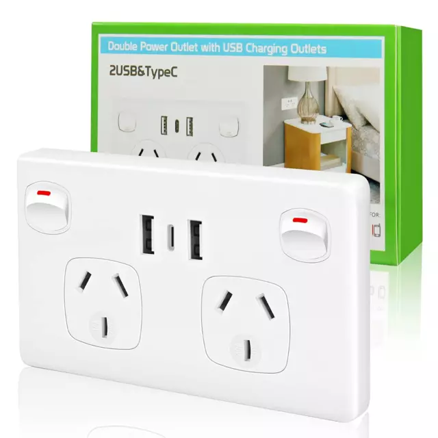 3-Port Type C USB Wall Outlet,Charging Power Outlet with USB Ports, SAA Listed,D