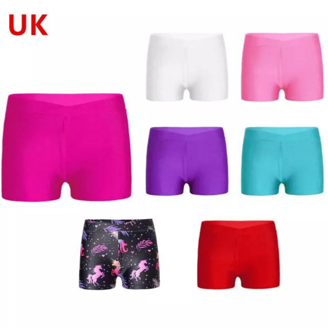 UK Kids Girls Stretchy Shorts Waistband Bottoms Dance Sports Gymnastic Workout