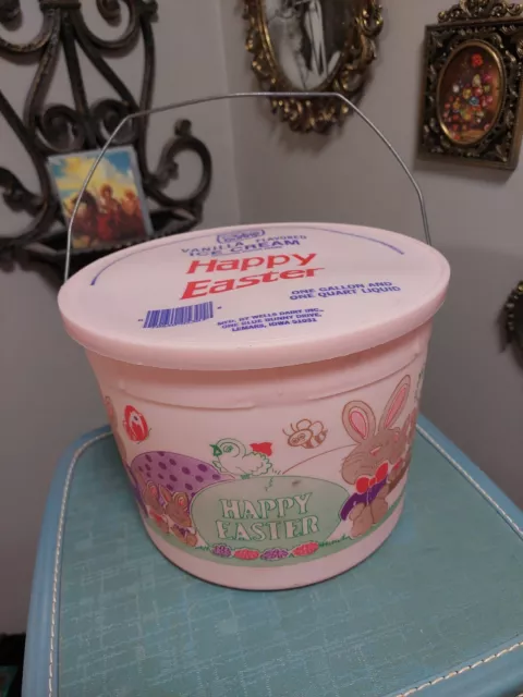 Vintage Easter Wells Blue Bunny Ice Cream Plastic BUCKET W/wire Handle