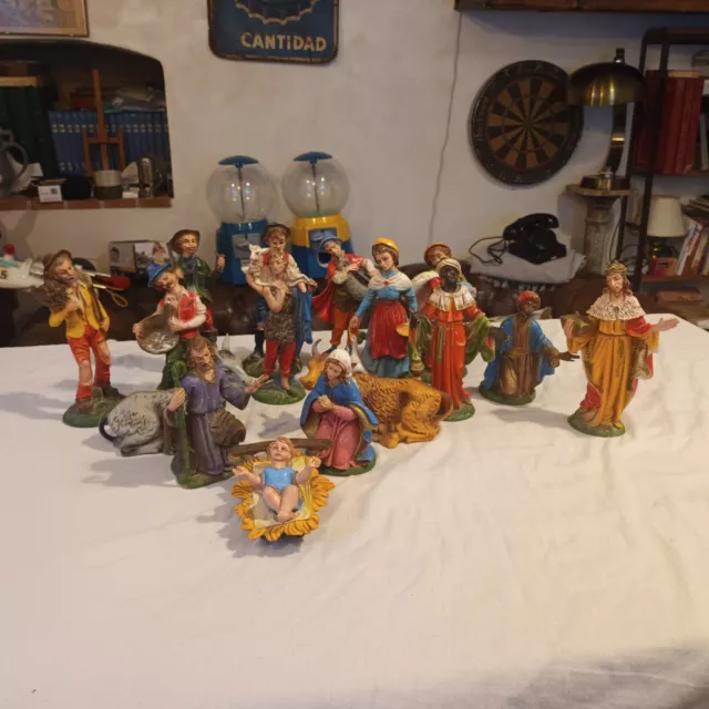 Set Completo Statuine Resina Vintage H20 Presepe Presepio 16 Pezzi Completo