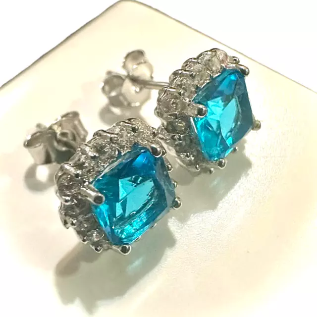 Blue Topaz Earrings Sterling Silver 925 Stud Earrings for Women lab-created