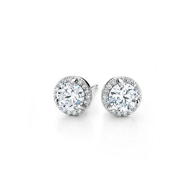 2.0Ct Simulated diamond Round Halo Stud Earrings Screwback Silver 14kt gold FN
