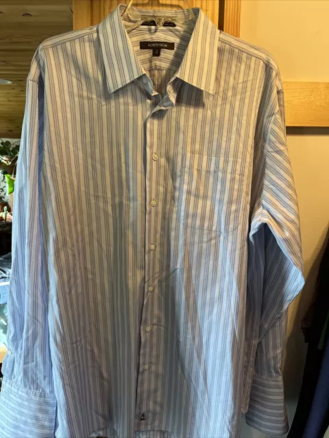 Nordstrom Men’s 17 35 Blue Grey Striped LS Smart Care Button Down Cotton Shirt