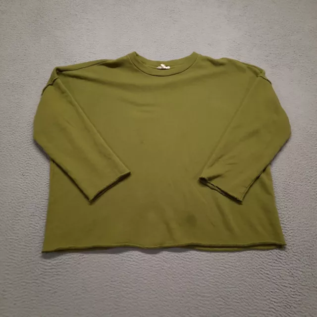 EILEEN FISHER Women's Sweatshirt Size XL Green Crew Neck Boxy Organic Cotton