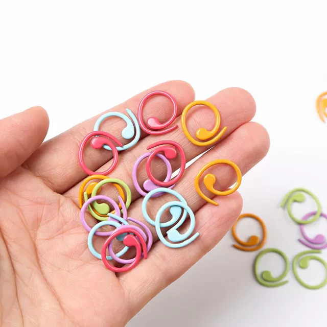 30x Zinc Based Knitting Stitch Markers Spiral Multicolor Painted Buckle Crochet