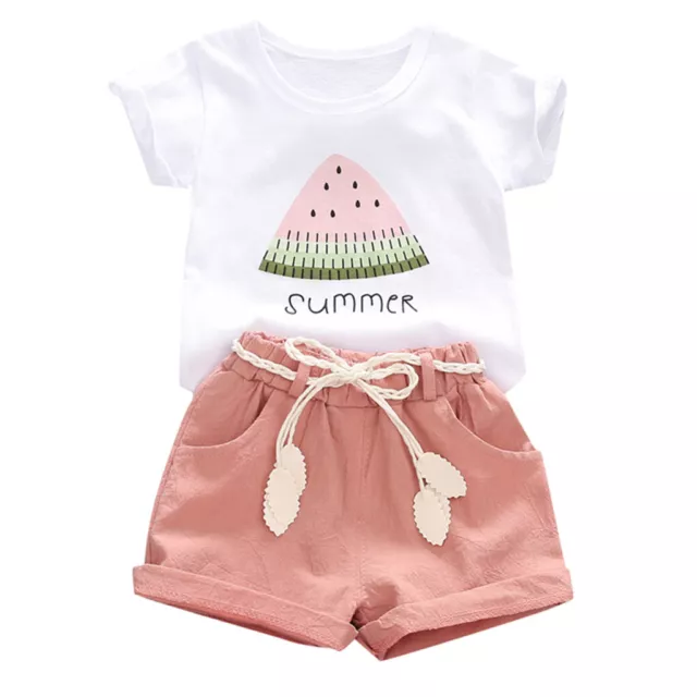 Toddler Kids Baby Girl Watermelon Letter Print Tops+Shorts Outfits Set Clothes