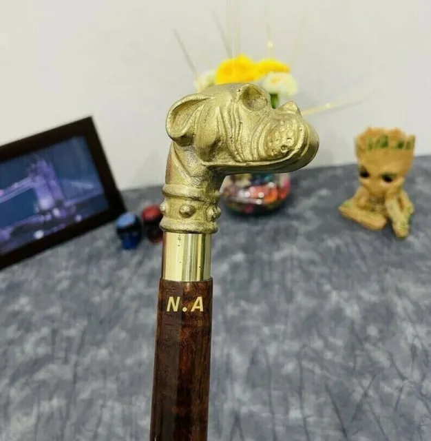 BULLDOG Style Brass Handle Handmade Cane Walking Stick Wooden Unique Gift Men's