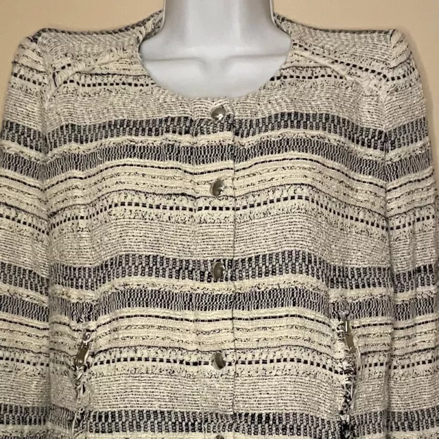 IRO Women's 2 Lizzie Striped Zip and Button Up Evening  Jacket  Boho Raw Hem 2