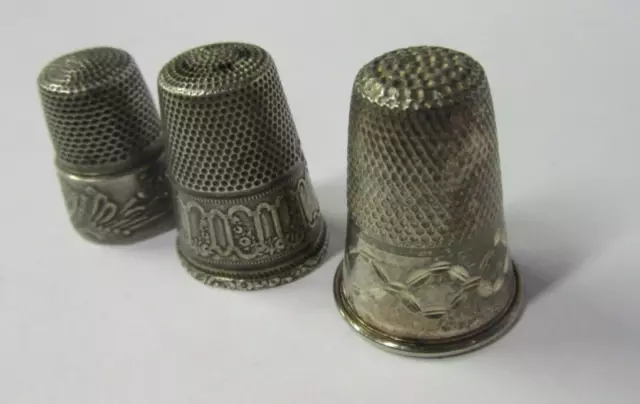 Lot of 3 Antique French Sterling Silver Thimbles 3