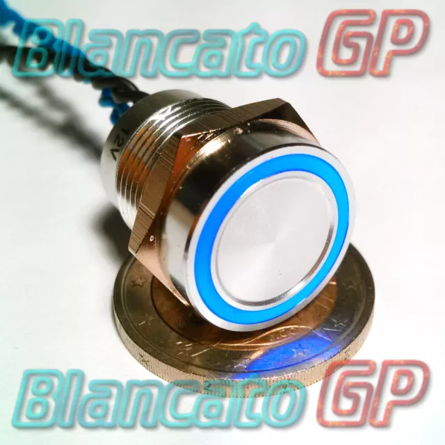 PULSANTE PIEZOELETTRICO 16mm LED BLU 12V auto moto piezo switch interruttore