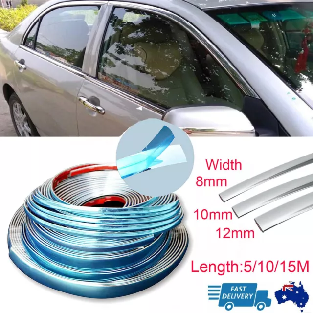 8/10/12mm Car Chrome Trim Molding Self-adhesive Strip Moulding Auto Body Bumper~