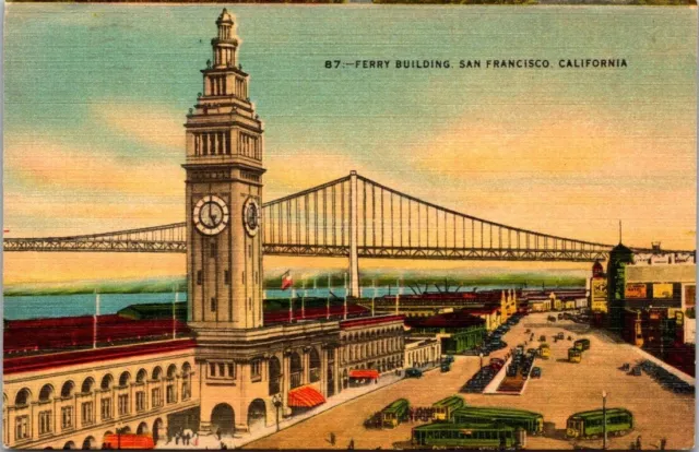 Ferry Building San Francisco California 1947 Vintage Linen Postcard B12