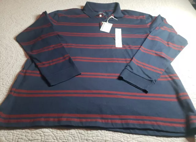 NWT St. John's Bay Mens Adult Size 2XL  Legacy Polo Long Sleeve Blue/Burgundy