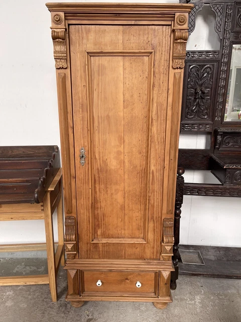 Antique Vintage Small Continental pine single wardrobe, With Drawer 171 x 63 cm