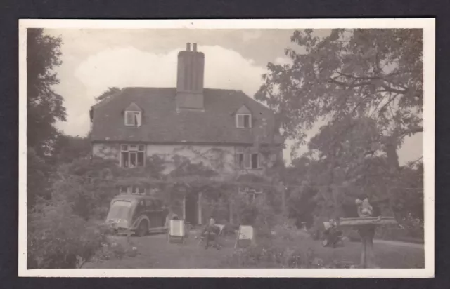 RAF WW2 1940 No2 Squadron Sawbridgworth RP PPC 2 officers + RAf car in garden