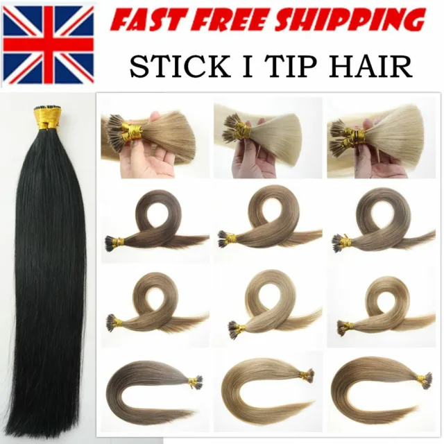7A 16"-22" Pre Bonded Stick I Tip Remy Human Hair Extensions Double Drawn 1G UK