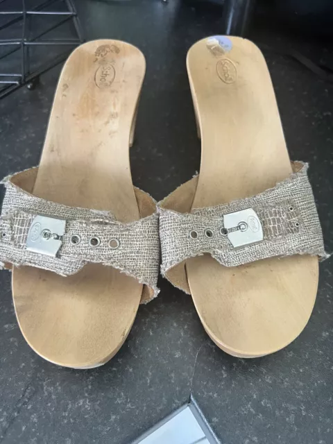 SCHOLL VINTAGE WOODEN Exercise Sandals Beige gold Rattan Effect Size 6 39 20.00 PicClick UK