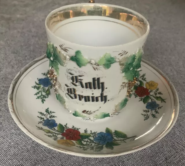 Andenkentasse Tasse Reservistika Jugendstil handbemalt 4. Komp. Strassburg