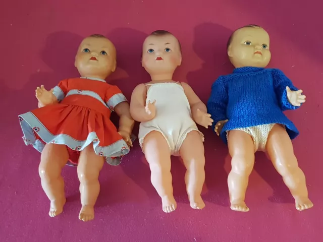 LOT 3 ancien POUPON CELLULOID   De 30 cm Chacun , Des Annees 60 , Non Marqués ..