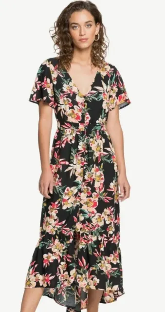New NWT Women's ROXY Bright Daylight Short Sleeve Maxi Dress Floral Size Medium
