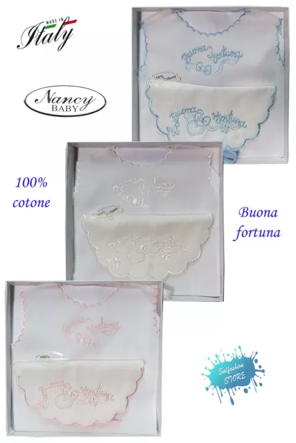 Completo bavetta + camicina BUONA FORTUNA 100% cotone made in Italy NANCY BABY