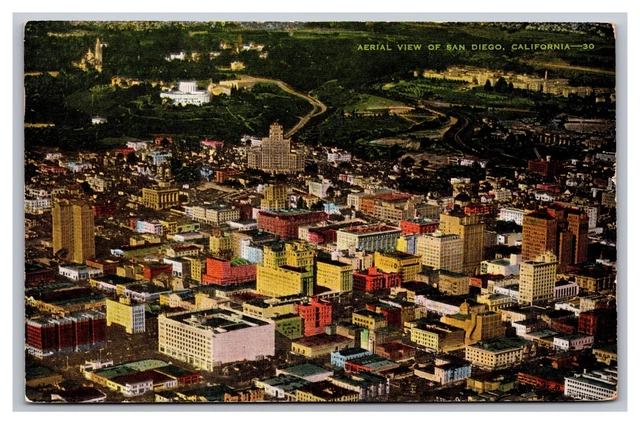 San Diego CA California Aerial View of City Linen Postcard Posted 1948
