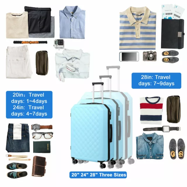 3Pcs Suitcase Spinner Hardshell Lightweight Luggage Set with TSA Lock 20/24/28in