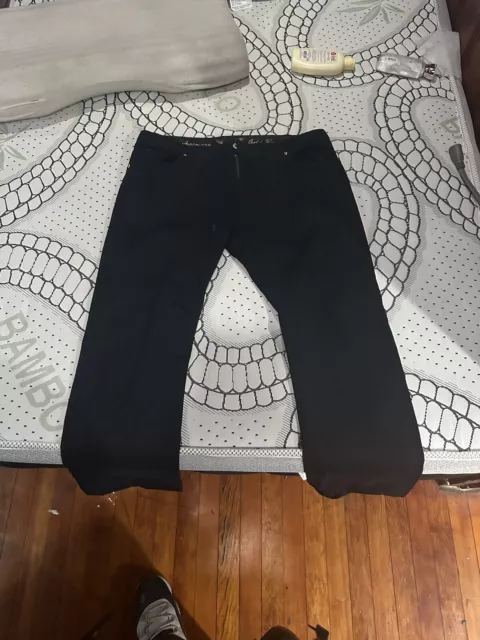 Robin Jeans Rhinestone Bling Embellished Flap Black Designer Jeans Men's 36