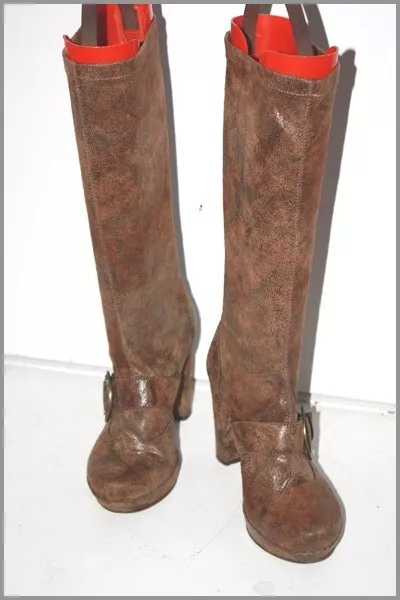 SAN MARINA Mi Bottes  Bi Matière Stretch Cuir Marron Marbré  T 37 TBE