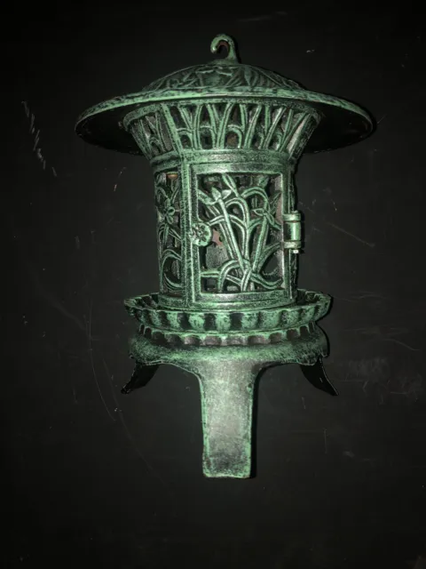 New! Cast Iron Lantern - Heavy Pagoda Lantern 17 LBS - Hinged Door - Asian Style