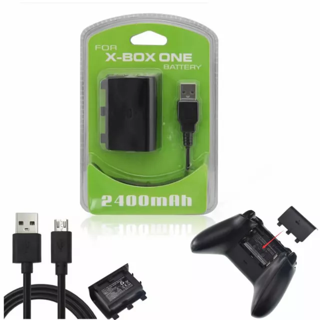 2400mAh Rechargeable Battery Pack + Charger USB Cable For Xbox One /S Controller