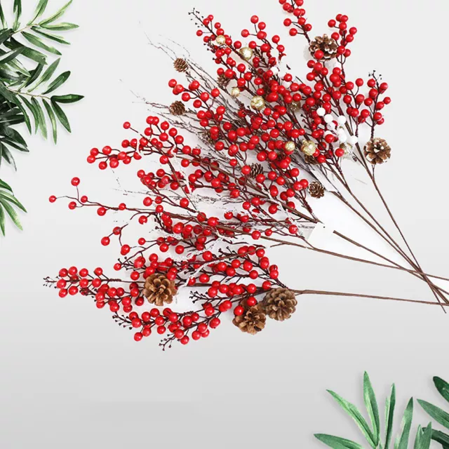 Christmas Artificial Flower Branch Pine Berry Cone Fruit Home Xmas Floral Decor