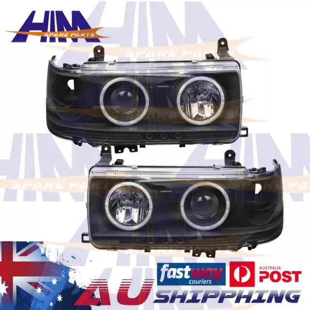 Pair LED Headlights Angel Eye Projector For Toyota Landcruiser 80 Series 90-98