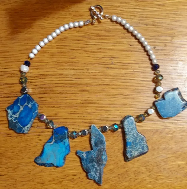 Beautiful Lab Created Stunning Cobalt Denim Toned Agate Necklace Handmade