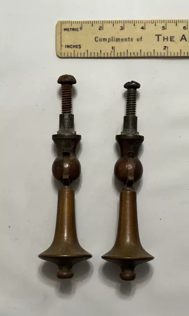 2 AUTHENTIC Antique Victorian Eastlake Teardrop Brass Drawer Pulls Handles Knobs