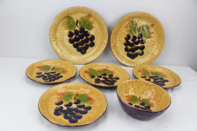 Botanica Hand-Painted Collection Grapes 7 Pieces Plates Bowl Set