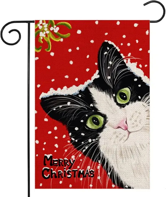 Cat Merry Christmas Garden Flag 12 X 18 Inch Vertical Double Sided Red Snow Holi