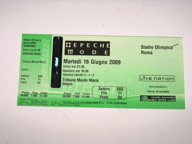 Biglietto concerto DEPECHE MODE 16 GIUGNO 2009 non utilizzato