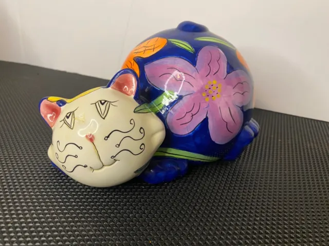 Vintage Ceramic Handpainted Colorful Kitty Cat Figure 8" x 4.5"