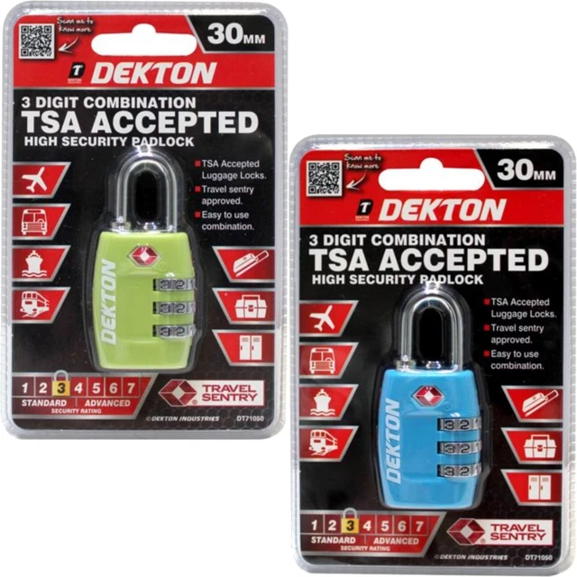 Dekton 3 Digit SR3 TSA Accepted Combination Security Padlock Safe Luggage Lock