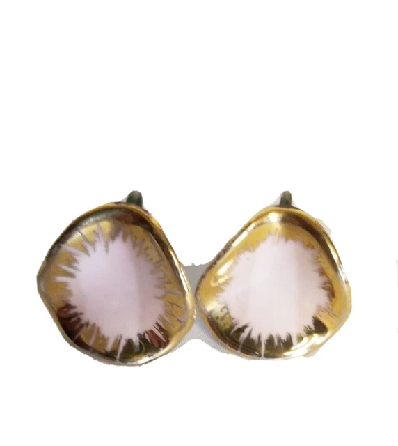 Vintage Earrings Screw Back Glass Gold Tone Metal and Pink