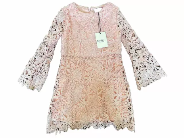 Bardot Junior - Girls Stunning 3/4 Sleeve Pink Lace Dress Size 7 NWT-stains