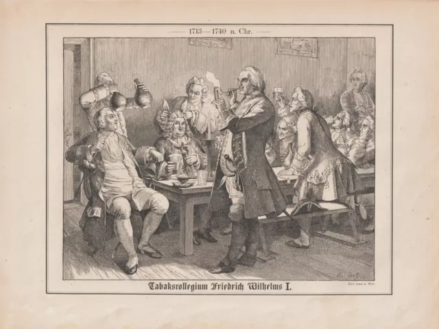 Tabakskollegium König Friedrich Wilhelms I. 1740 n.Chr. HOLZSTICH von 1862