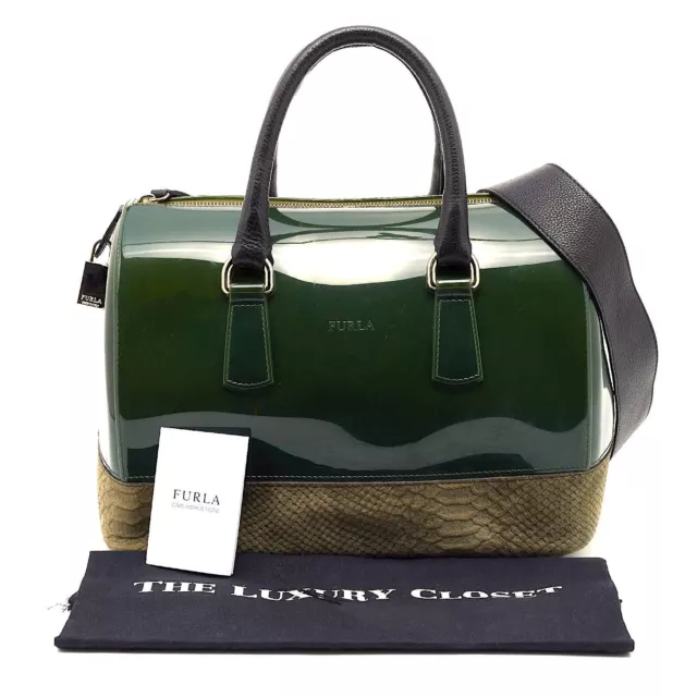 Original FURLA Candy Bag Handtasche Python Leder Edition khaki grün UVP € 298,00