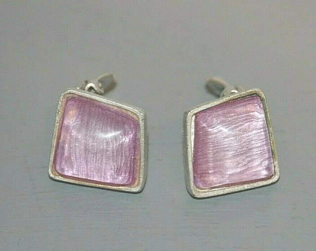 Boucles D'Oreilles Clips Skallis Paris - Métal Blanc Et Pierre Mauve - Occasion